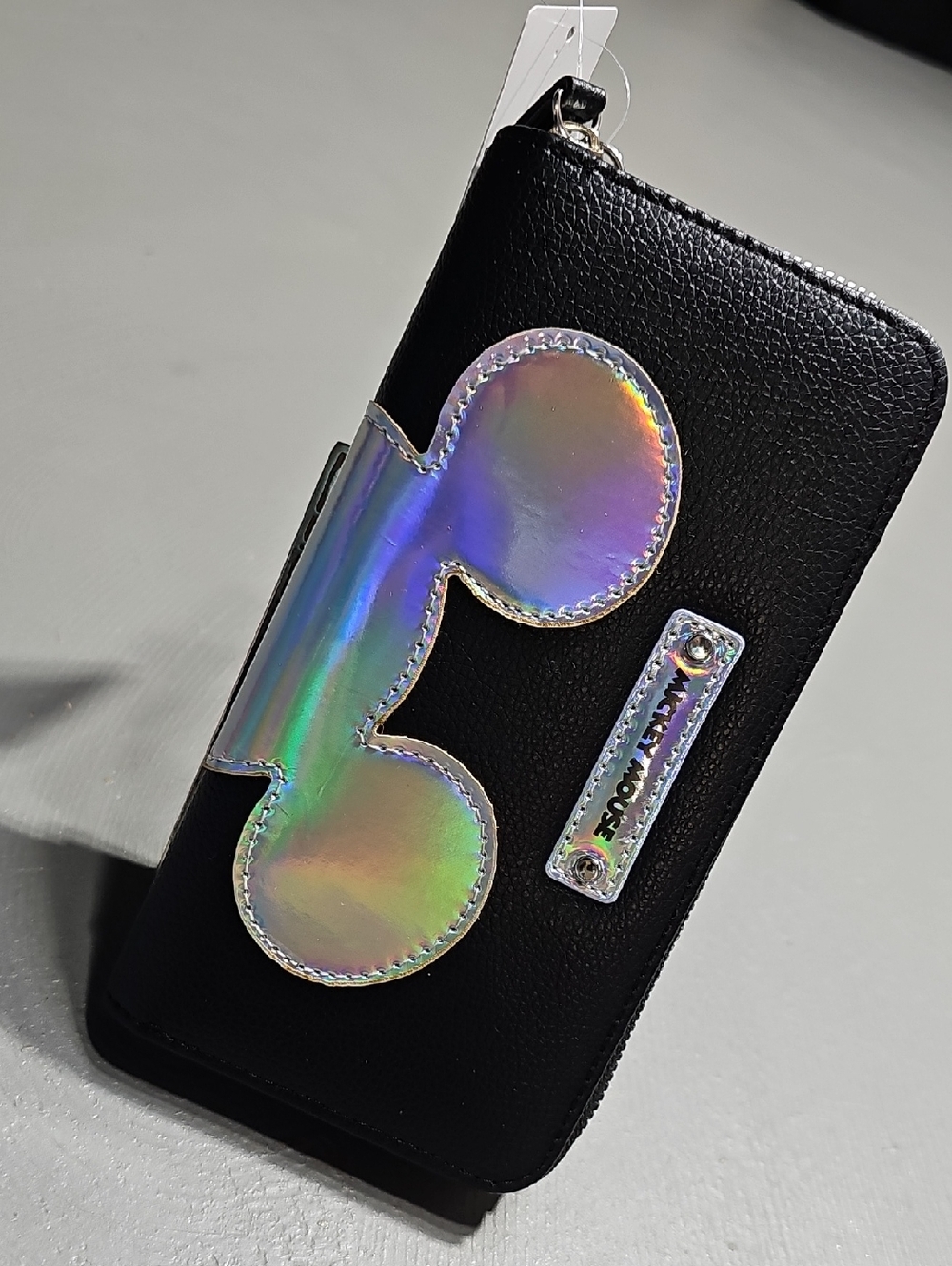 NWT Disney Mickey Mouse Black Iridescent Zip Around Wallet With Wristlet Strap